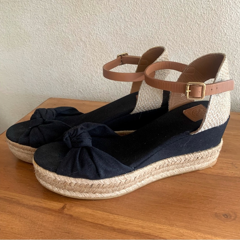 TORY BURCH Knotted Bow Wedge Espadrille Platform Sandals Sz. 7.5 / 8